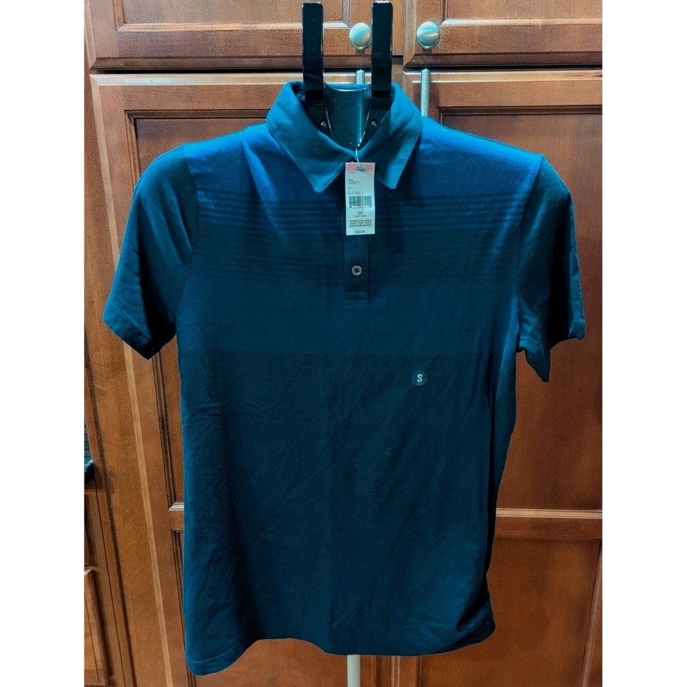 NWT Structure Slim Fit Golf Polo Mens Short Sleeve Stripe Navy Royal Blue Small